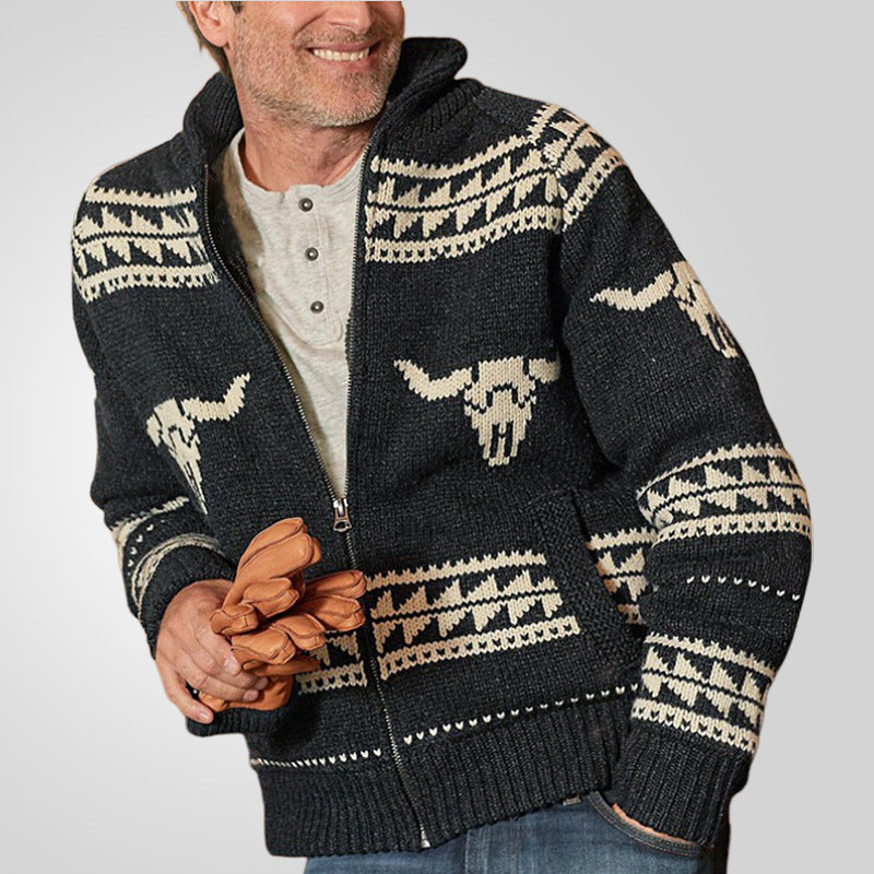 Men's knitted jacket with a unique pattern and practical pockets Chic and Style