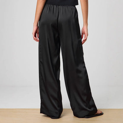 Elegant wide satin pants for women with high waist and tie belt Chic and Style