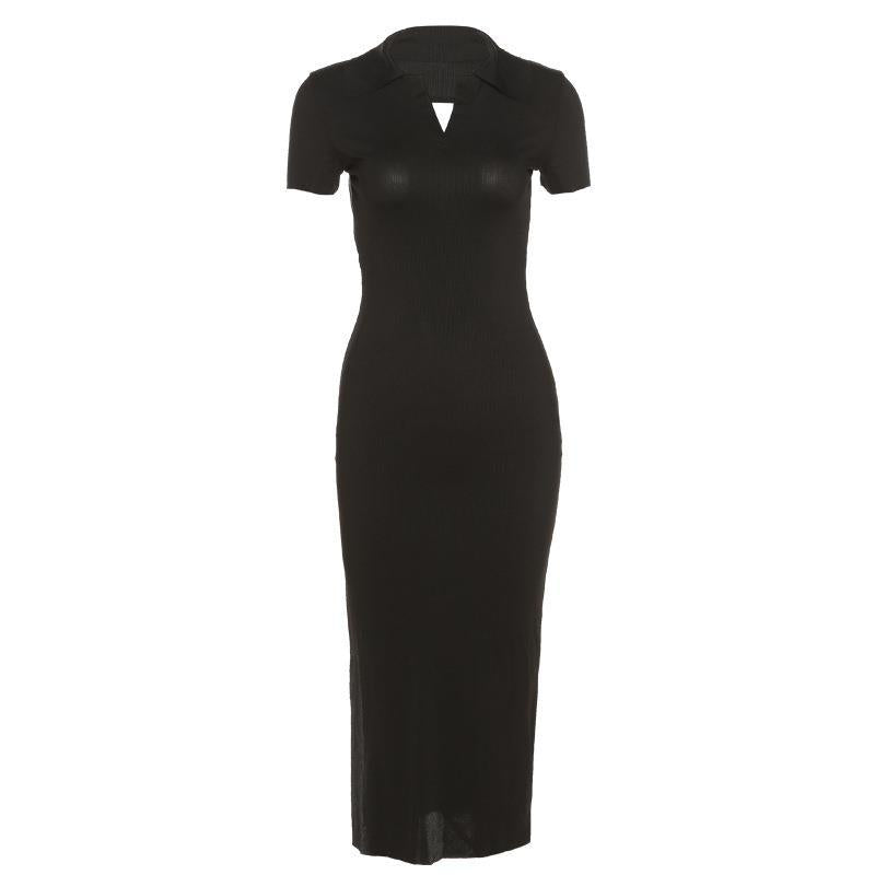 Dames Élégant Robe Maxi avec silhouette étroite et col à la mode Chic und Stil