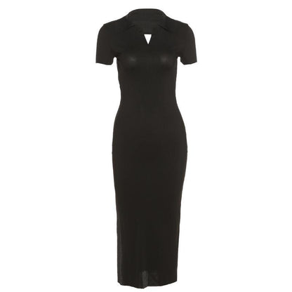 Dames Élégant Robe Maxi avec silhouette étroite et col à la mode Chic und Stil
