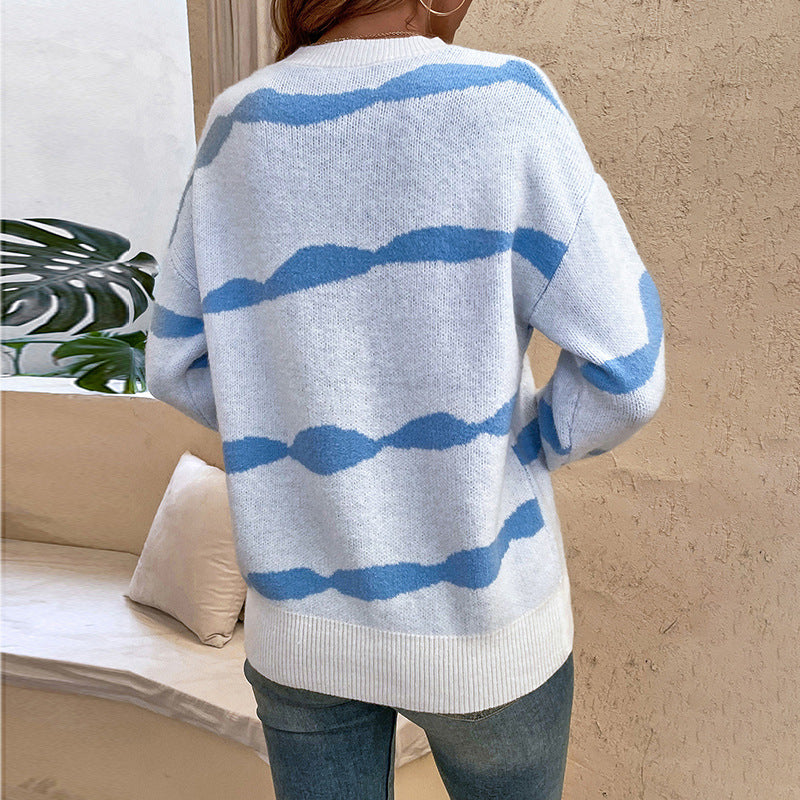 Pull décontracté pour femmes avec un motif de vagues moderne et une coupe ample Chic und Stil