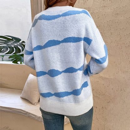 Pull décontracté pour femmes avec un motif de vagues moderne et une coupe ample Chic und Stil