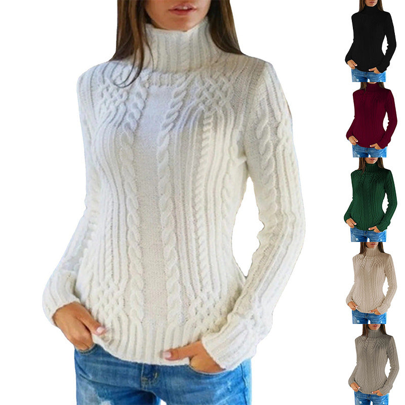Dames Pull en tricot de haute qualité avec col montant et motif torsadé Chic und Stil
