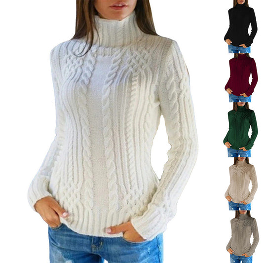 Dames Pull en tricot de haute qualité avec col montant et motif torsadé Chic und Stil