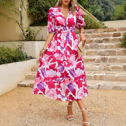 Dames Robe Maxi à Manches Bouffantes Romantique Chic und Stil