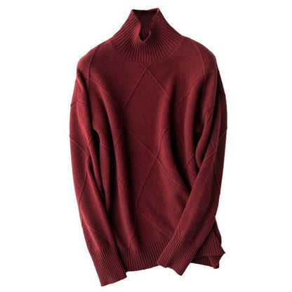 Pull en maille pour femmes avec col montant et motif losange Chic und Stil