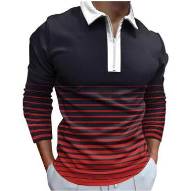 Men's long sleeve polo with sporty striped detail and high-quality zipper Chic and Style