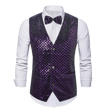 Blazer élégant en sequins pour hommes avec fermeture à nœud assortie Chic und Stil