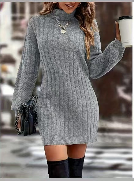 Robe en tricot pour femmes avec col haut et motif à fins côtes Chic und Stil