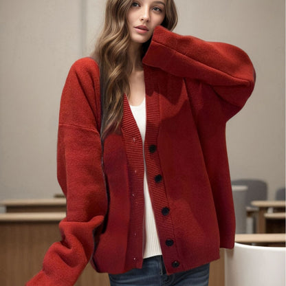 Dames Grobstrick Cardigan avec coupe oversize et motif cœur décoratif Chic und Stil