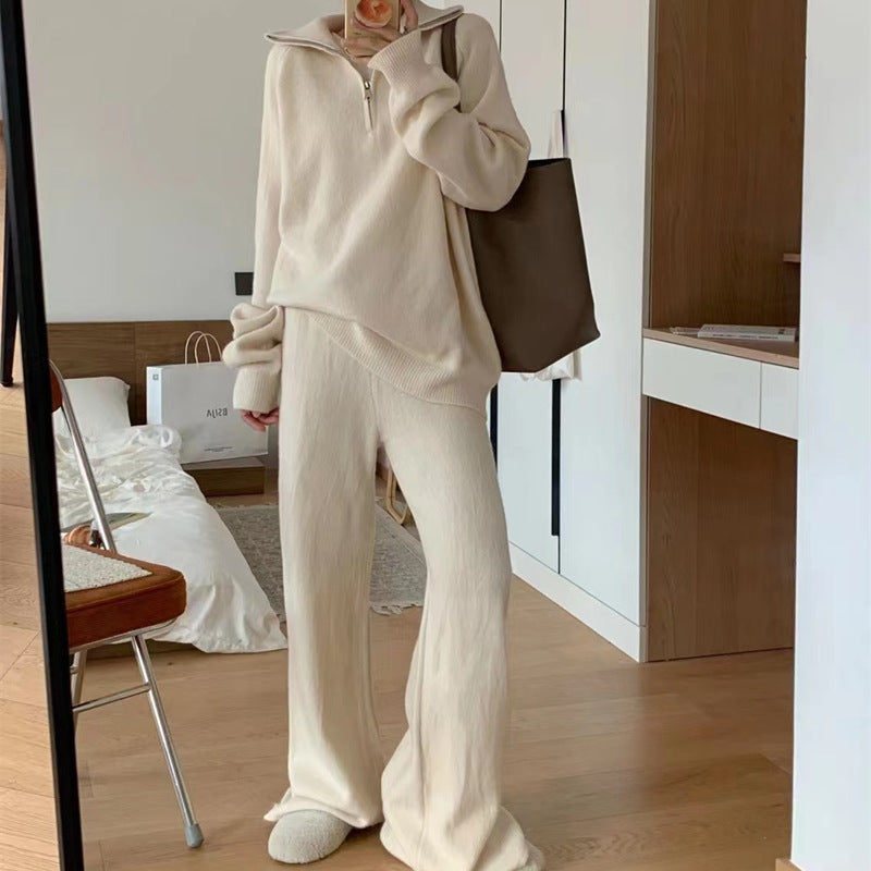 Women Thick Knit Pull and Wide Leg Pants Set Chic and Style