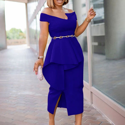 Robe fourreau pour femmes avec plis asymétriques et fente élégante Chic und Stil