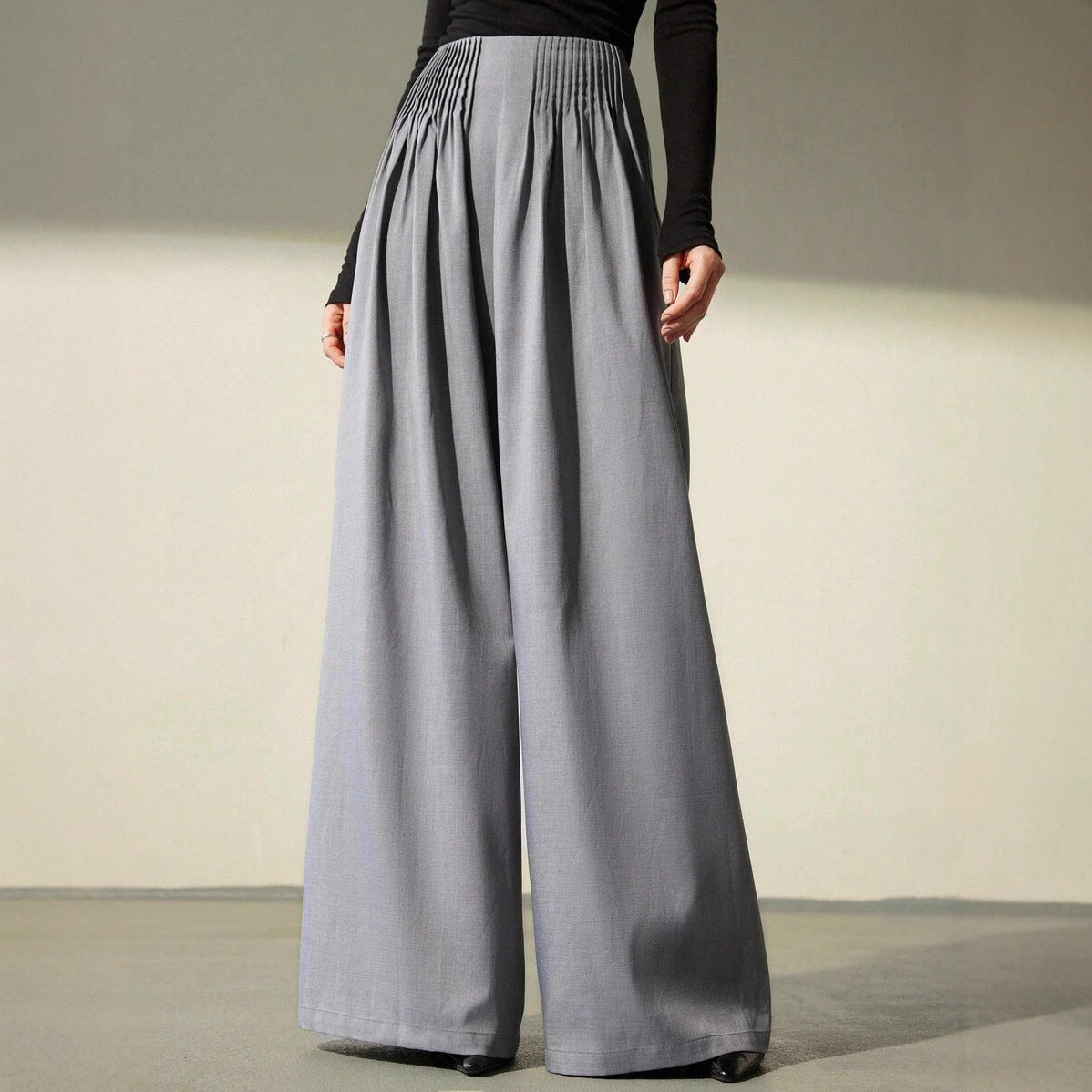 Ladies Elegant Wide Fabric Pants with High Waist and Harmonious Draping Chic and Style