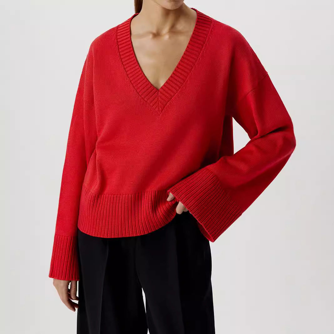 Pull en maille pour femmes avec décolleté en V profond et coupe décontractée Chic und Stil