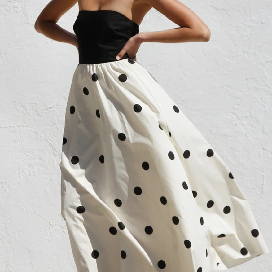 Robe maxi femme avec haut sans bretelles et motif de pois ludique Chic und Stil