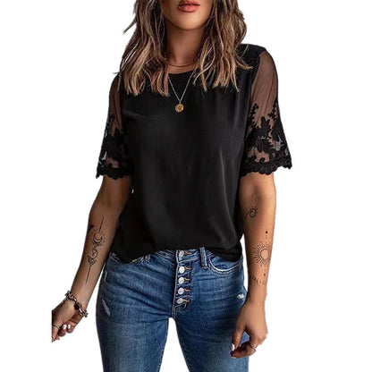 Dames élégant T-shirt avec dentelle aux manches Chic und Stil