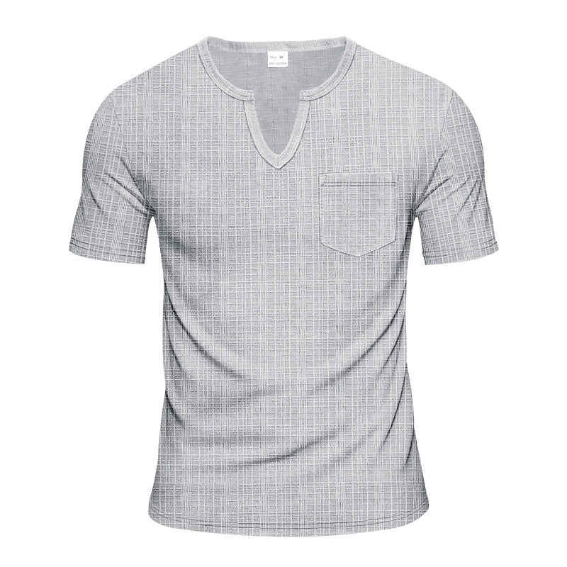 T-shirt à manches courtes pour hommes col en V avec poche poitrine Chic und Stil