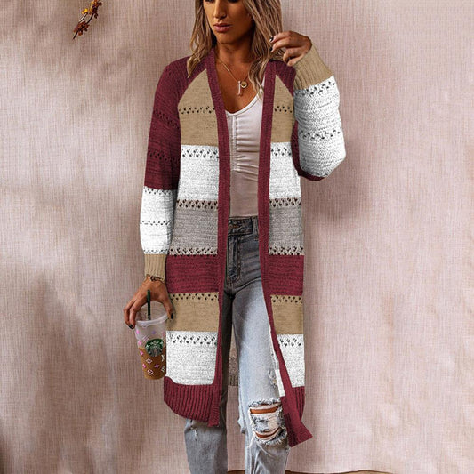 Veste en tricot pour femmes au style patchwork rétro avec des manches longues et une ouverture devant Chic und Stil