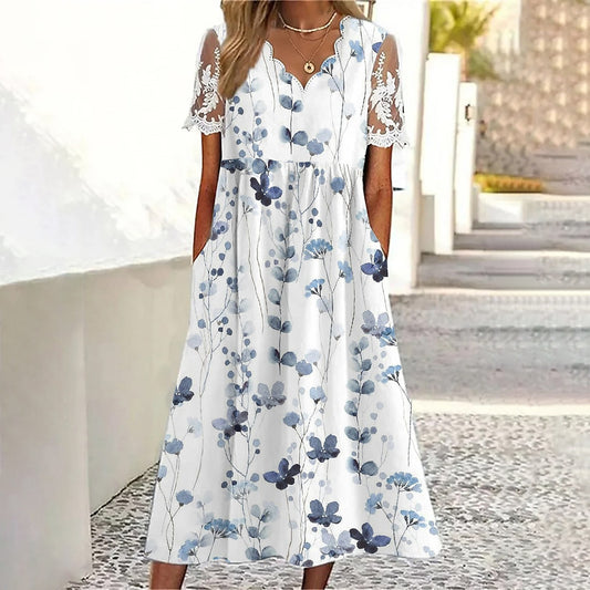 Robe midi femme à imprimé floral et manches en dentelle Chic und Stil