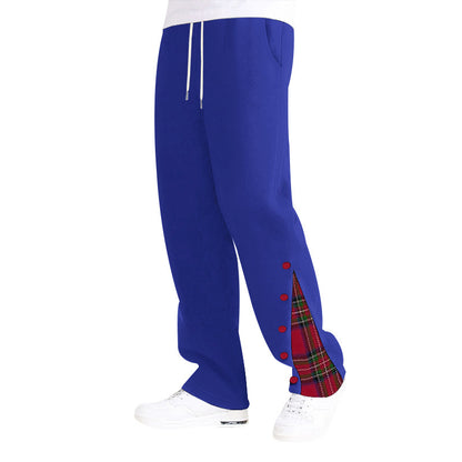 Men's comfortable casual pants with side button details and combined plaid pattern Chic and Style