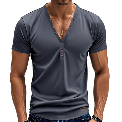 Men's short sleeve Henley t-shirt with double button placket and stretchy fabric Chic and Style