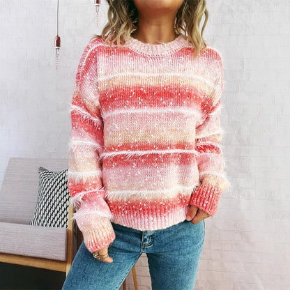 Pull en tricot douillet pour femmes avec des accents frangés et un dégradé de couleurs attrayant Chic und Stil