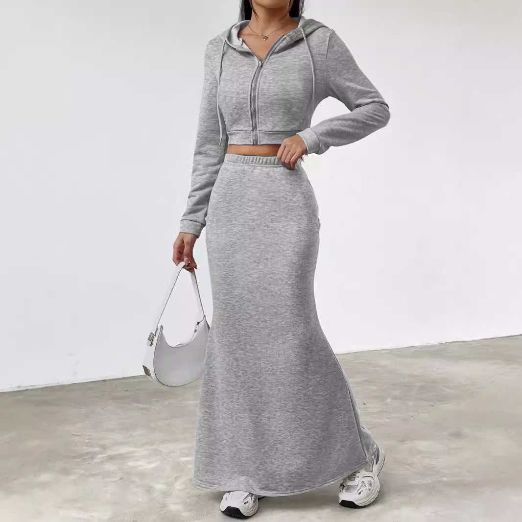 Sweatshirt court élégant pour femmes avec taille haute et jupe maxi Chic und Stil