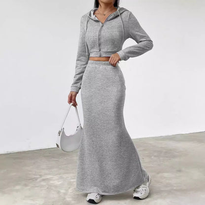 Sweatshirt court élégant pour femmes avec taille haute et jupe maxi Chic und Stil