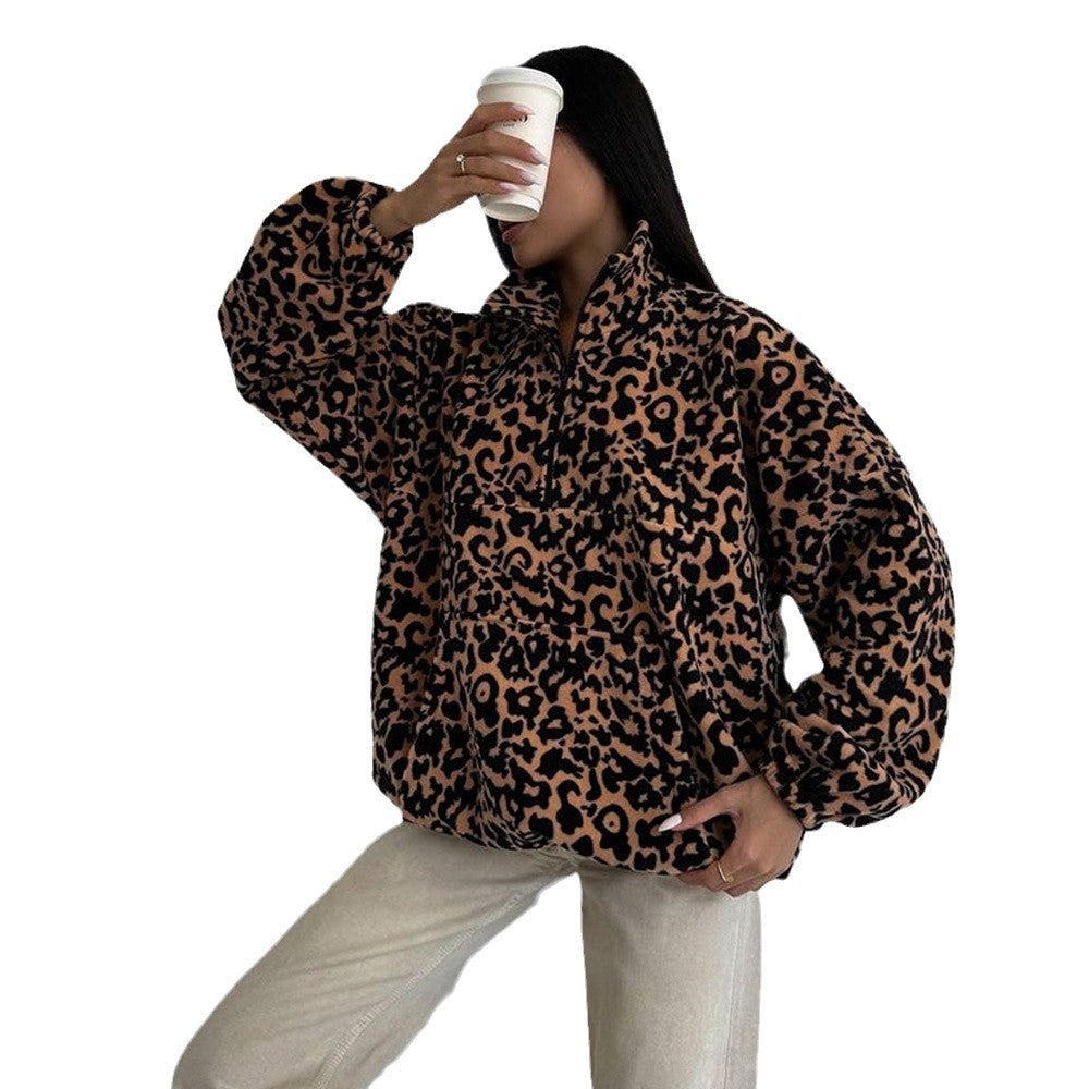 Pull oversized pour femmes à motif léopard Chic und Stil