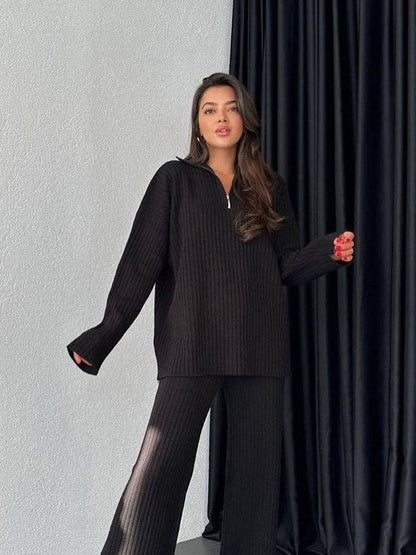Casual sweater set for women and wide pants Chic und Stil