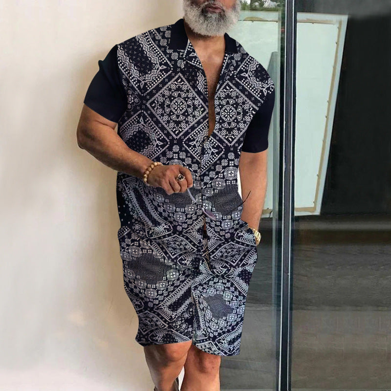 Ensemble pour hommes composé d'une blouse à manches courtes et de shorts avec un design rayé Chic und Stil