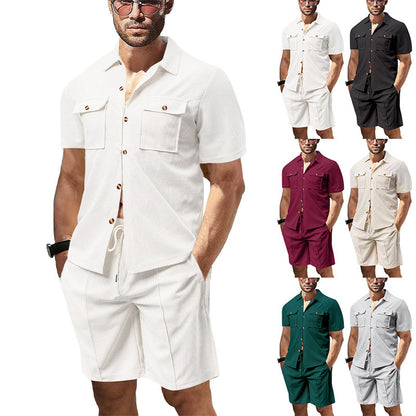 Homme décontracté set chemise à manches courtes et shorts avec poches pratiques Chic und Stil
