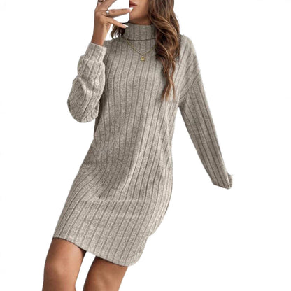 Robe en tricot pour femmes avec col roulé et motif en côtes Chic und Stil