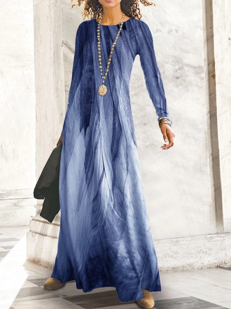 Robe maxi femme avec un élégant imprimé à motif ondulé et des manches longues Chic und Stil