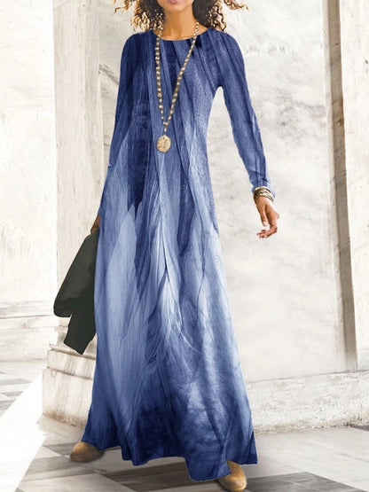 Robe maxi femme avec un élégant imprimé à motif ondulé et des manches longues Chic und Stil