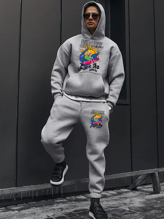 Women's hoodie and jogger pants set with unique surf pattern Chic and Style