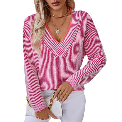Pull-over en tricot pour femmes avec décolleté en V et design rayé Chic und Stil