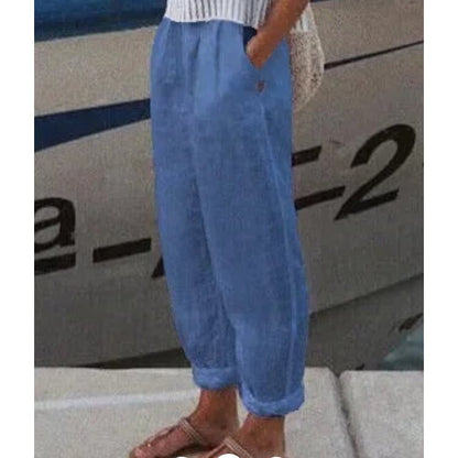 Casual linen pants for women with elastic waistband and practical side pockets Chic and Style