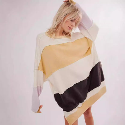 Ladies Casual Oversized Knit Pullover with Chic and Stylish Color Combination