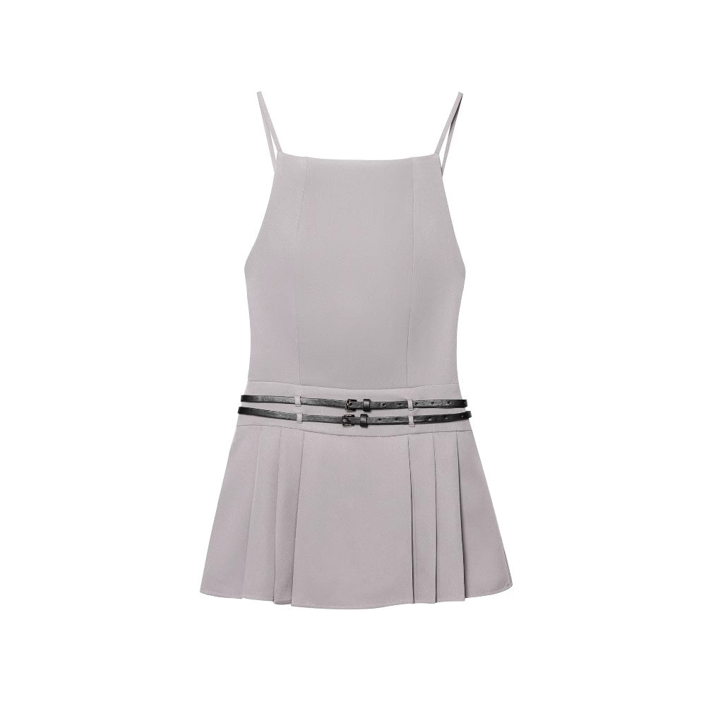 Dame Top avec design plissé élégant et ceinture à la mode Chic und Stil