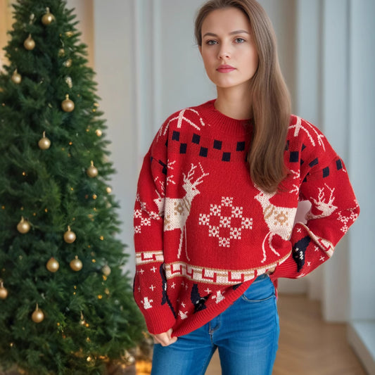 Pull de Noël à motif pour femmes avec design de renne festif et coupe oversize Chic und Stil