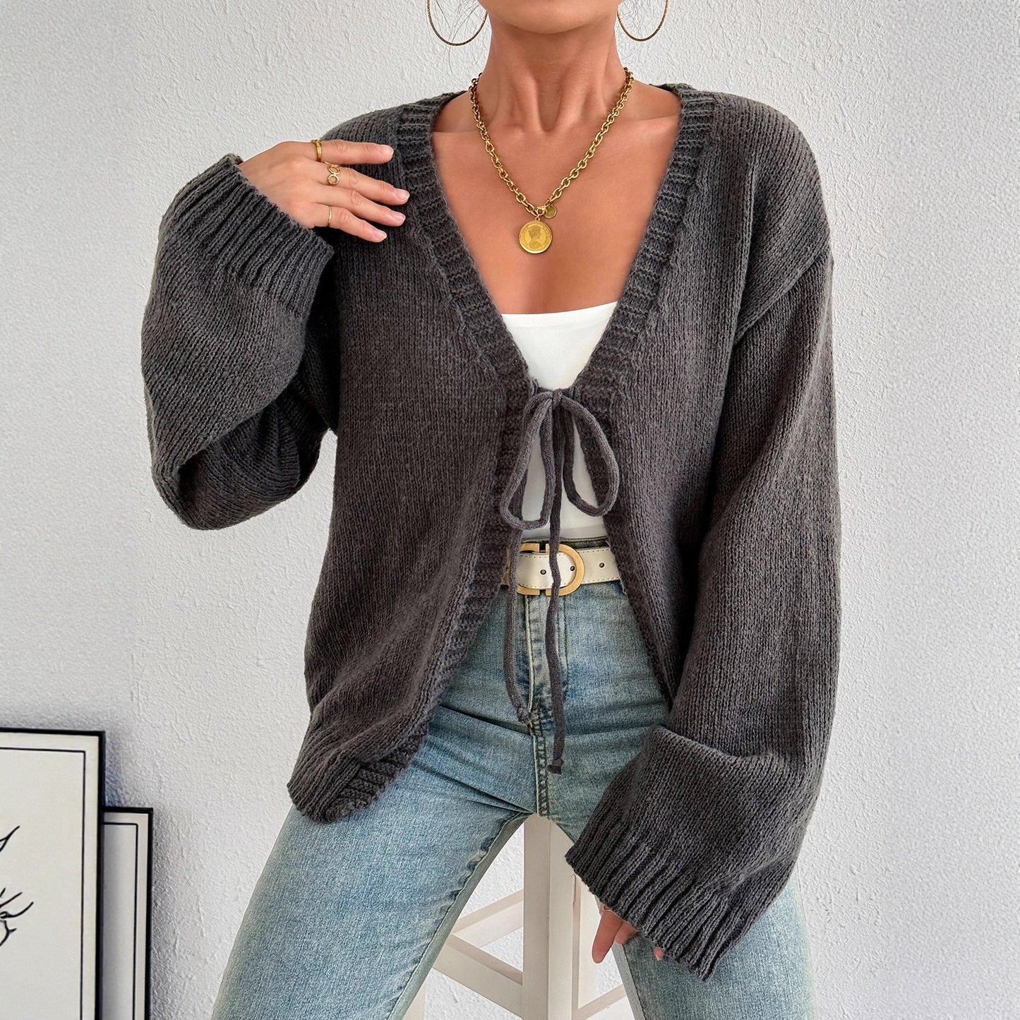 Cardigan en tricot confortable pour femmes avec un lien moderne Chic und Stil