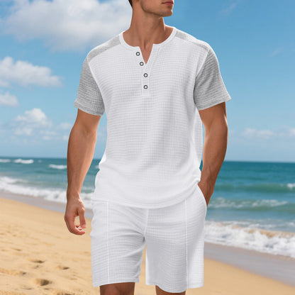 Homme ensemble court confortable à manches courtes avec haut structuré et shorts confortables Chic und Stil