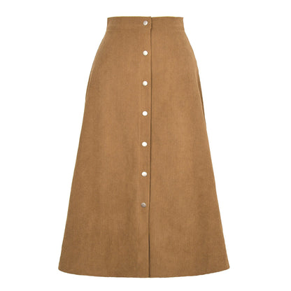 Long corduroy skirt for women with button placket Chic and Style
