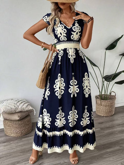 Women's Bohemian Floral Maxi Dress with Smock Waist Chic and Style
