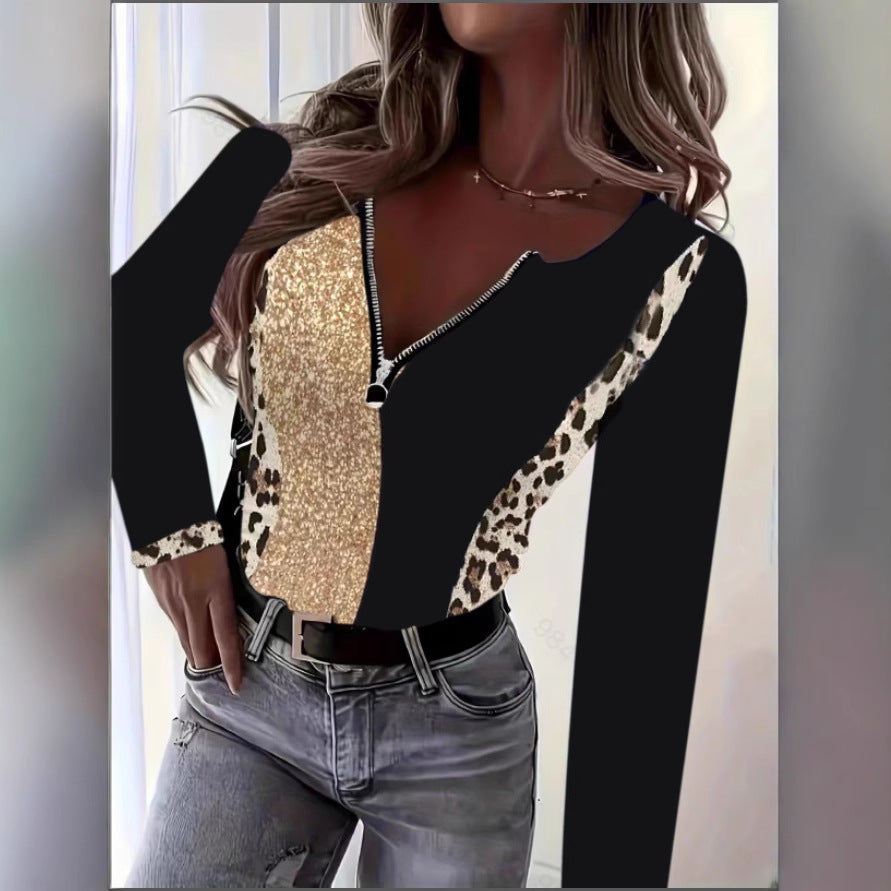 Dames Haut brillante avec fermeture éclair et imprimé animal Chic und Stil