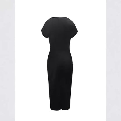 Dames Élégant Robe Midi avec Fente Latérale et Pliages Raffinés Chic und Stil