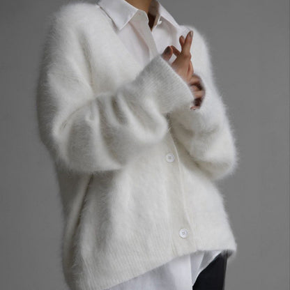 Cardigan moelleux pour femmes avec décolleté en V et coupe surdimensionnée Chic und Stil