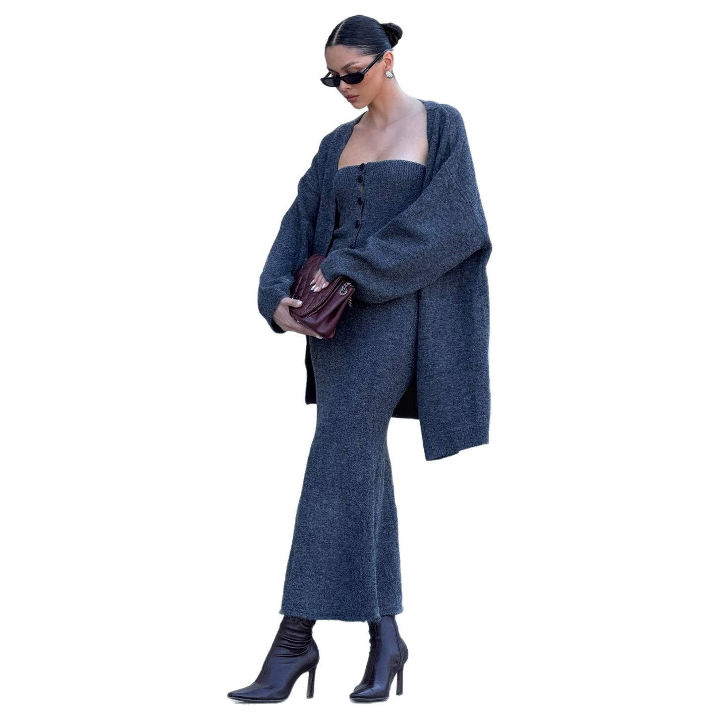 Robe en tricot pour femmes dans un ensemble élégant avec cardigan oversize Chic und Stil