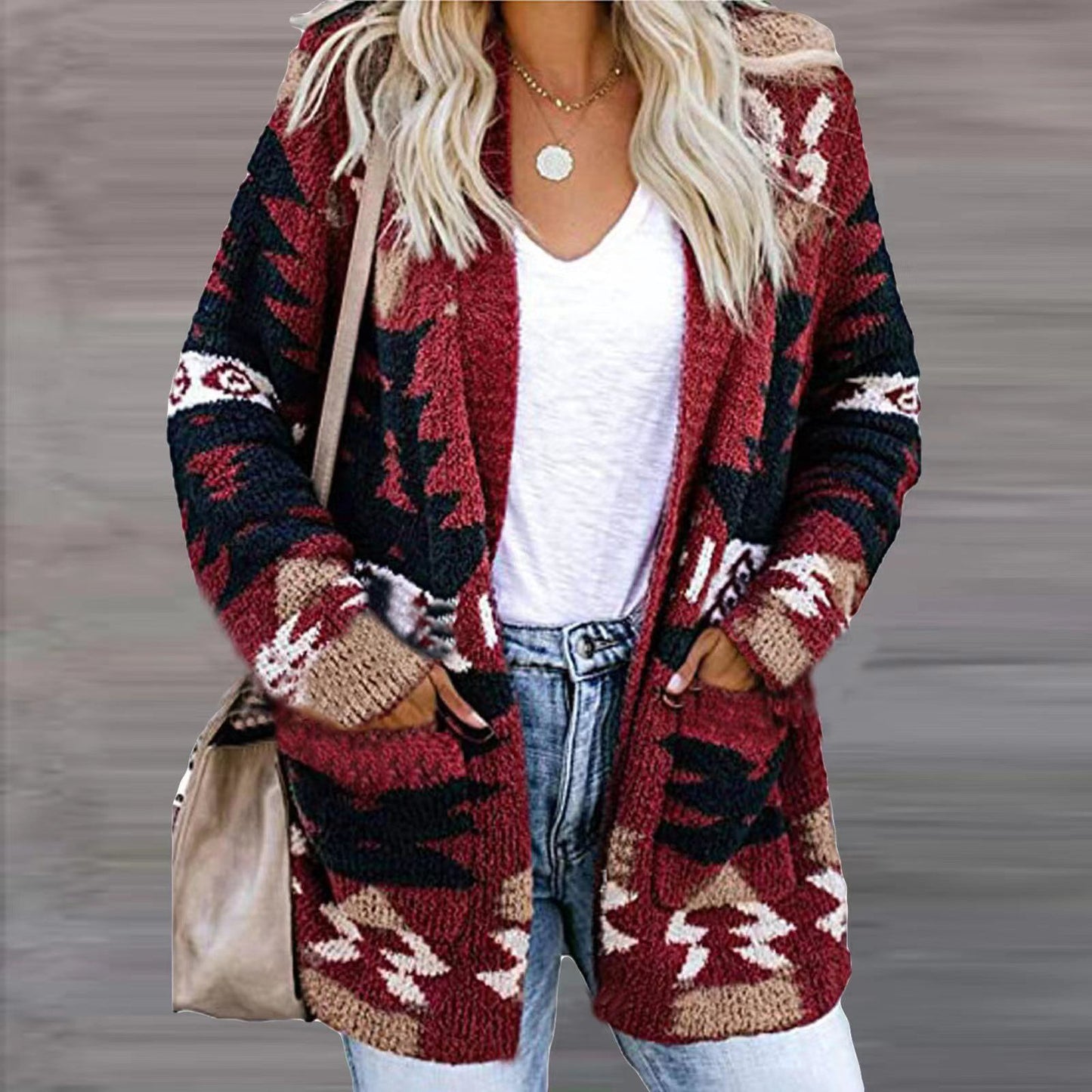 Dames cardigan élégant avec motif asymétrique et poches plaquées Chic und Stil